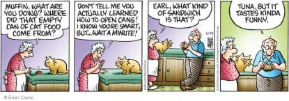 Pickles, June 17 2013 Earl makes a tuna sandwich from cat food.