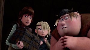 Hiccup, Astrid, and Fishlegs are scared.