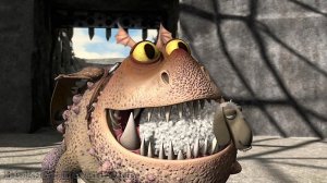 Meatlug begs for Fishlegs to play with her.