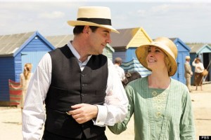John and Anna Bates enjoy a walk in the sunshine.