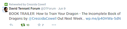 Cressida Cowell retweeted a notice from David Tennant Forums